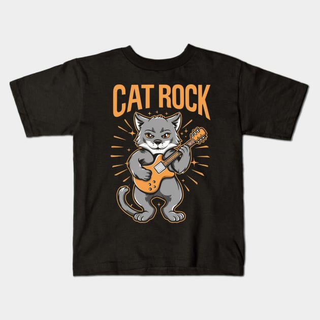 Cat,rock, and guitar Kids T-Shirt by Aldrvnd